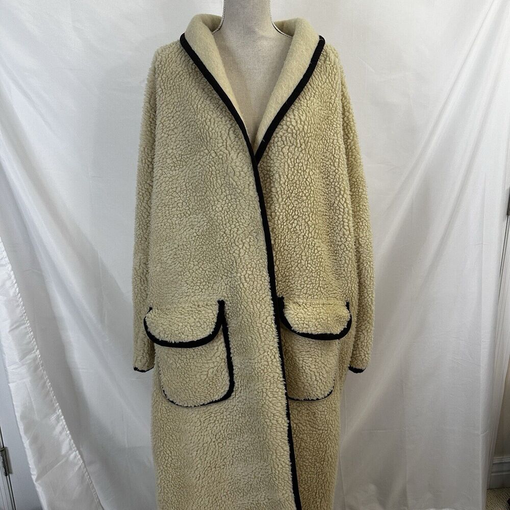 Free People Irresistible Teddy Cardi Maxi Jacket Pockets Oversized Ivory LARGE - Picture 2 of 9